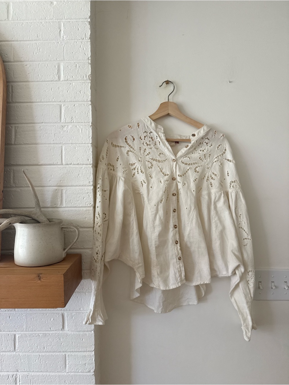 Pilcro Cream Eyelet Button-Front Peasant Blouse